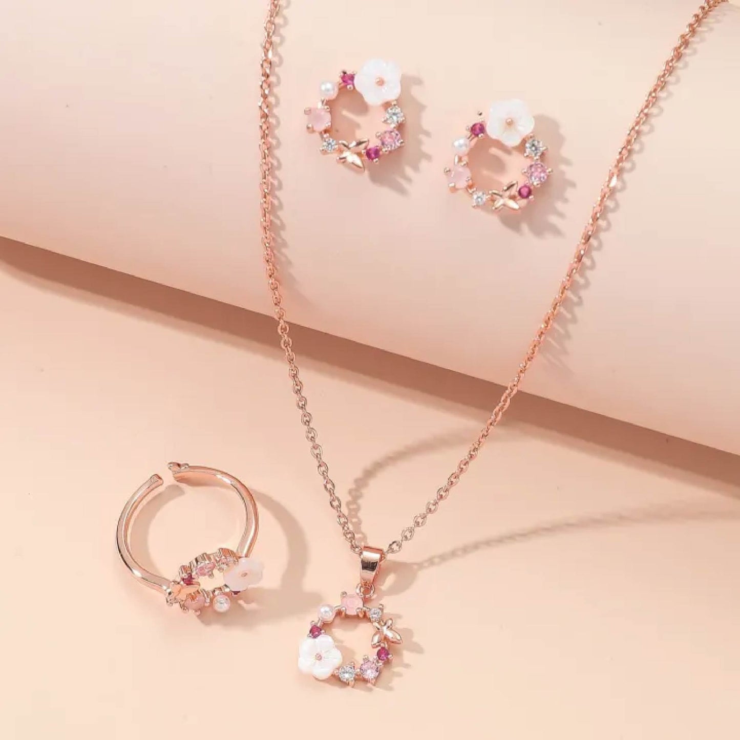 4 Pieces Rose Gold Flower Fashion Accessories